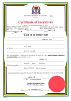 Certificate of Incentives